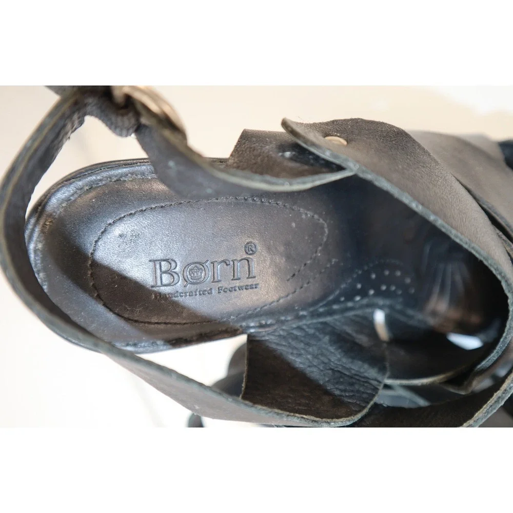 Y2K BORN CATALEEN WEDGE SANDALS WOMEN'S BLACK LEATHER OPEN‎ TOE Size 8